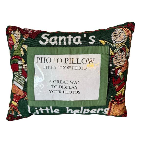 Vintage Christmas Pillow Frame Tapestry Santas Helpers Elves Collectable 9X12 - Picture 1 of 7